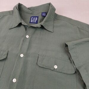 Vintage Gap Large Mens Shirt Hawaiian Camp Linen Rayon Boxy 26x30 **Fits XXL **